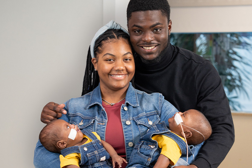 Born at Memorial at 26 weeks, premature twins Jaylen and Jordan received needed care in the moments that count from the Joe DiMaggio Children’s Hospital NICU.